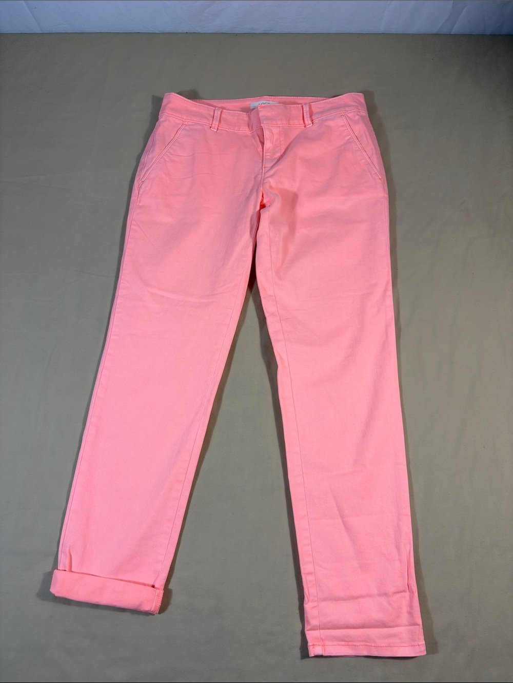 LOFT Neon Creamsicle Pink Chino Pants Straight Leg Cuffed Trousers Size 4 NWT